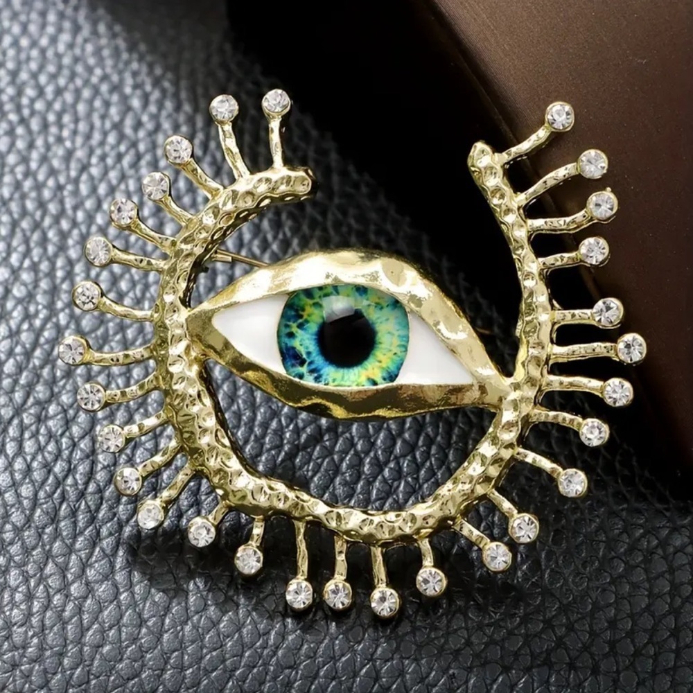 NEW! Green Eye Rhinestone Brooch Pin. Protective Lucky Gaze Brooch 🧿 B1-61